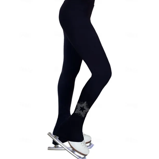 Figure Skating Pants Women's Girls' Ice Skating Bottoms Black Stretchy Training Competition Skating Wear Thermal Warm Crystal / Rhinestone Ice Skating Figure Skating