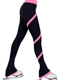 Figure Skating Pants Women's Girls' Ice Skating Tights Leggings Dark Pink White Pink Fleece Spandex High Elasticity Training Practice Competition Skating Wear Thermal Warm Ice Skating Figure Skating