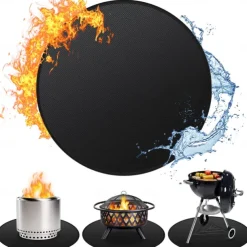 Fire Pit Mat for Solo Stove Bonfire, Double-Sided Fireproof Under Grill Mat Deck Patio Protector Mat, Round Fire Pit BBQ Mat for Solo Stove Accessories, Easy to Clean, Reusable