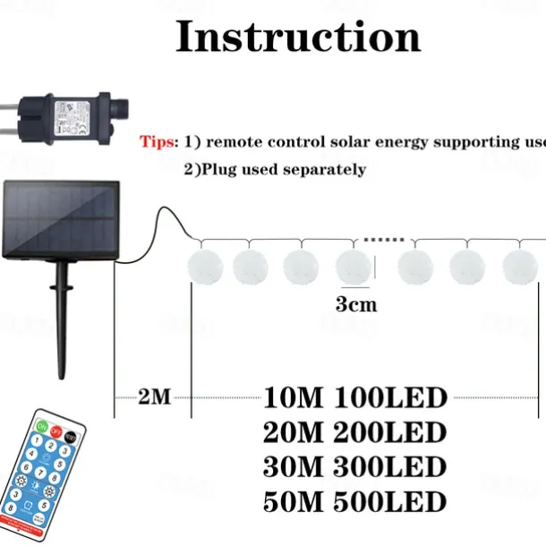 Firefly Dandelion Fairy String Lights 10M-50M Solar and Plug-in Dual Purpose Outdoor Waterproof Blossoms String Lights Flowers Creative String Lights Holiday Lights Outdoor Party Holiday Solar EU Sola US 1set