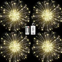 Firework Lights 150 LED Starburst Lights Copper Wire Lights 8 Modes Battery Operated Fairy Lights with Remote Warm White Hanging Christmas Lights for Party Patio Bedroom Decoration
