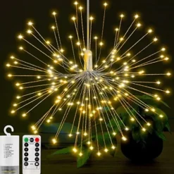 Firework Lights 150 LED Starburst Lights Copper Wire Lights 8 Modes Battery Operated Fairy Lights with Remote Warm White Hanging Christmas Lights for Party Patio Bedroom Decoration