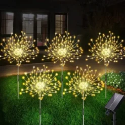 Fireworks Solar Lights Outdoor Pathway Lights Solar Powered Starburst Fairy Lights Waterproof 8 Lighting Modes with Remote Control For Patio Decorative Landscape 90/120/150/180/200 LEDs