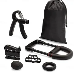 FitBeast Hand Grip Strengthener Workout Kit (5 Pack) Forearm Grip Adjustable Resistance Hand Gripper Finger Exerciser Finger Stretcher Grip Ring & Stress Relief Grip Ball for Athletes