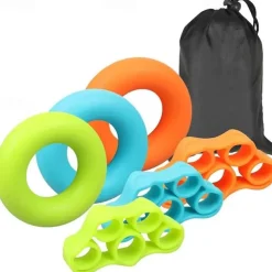 FitBeast Hand Grip Strengthener Workout Kit (5 Pack) Forearm Grip Adjustable Resistance Hand Gripper Finger Exerciser Finger Stretcher Grip Ring & Stress Relief Grip Ball for Athletes