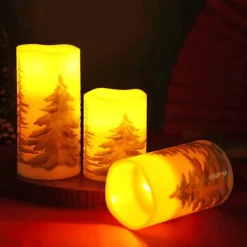 Flameless Candles with Timer Battery Operated Wax Led Pillar Candles Christmas Tree Flickering Candles for Holiday Home Decor Gift Set of 3