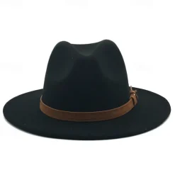 Flat Brim Wool Leather Ribbon Solid Fedoras Women Men Jazz Hat Spring Autumn Church Viking British Felt Hat Outdoor Casual Hat