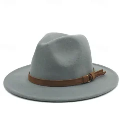 Flat Brim Wool Leather Ribbon Solid Fedoras Women Men Jazz Hat Spring Autumn Church Viking British Felt Hat Outdoor Casual Hat