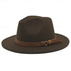 Flat Brim Wool Leather Ribbon Solid Fedoras Women Men Jazz Hat Spring Autumn Church Viking British Felt Hat Outdoor Casual Hat