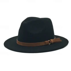 Flat Brim Wool Leather Ribbon Solid Fedoras Women Men Jazz Hat Spring Autumn Church Viking British Felt Hat Outdoor Casual Hat