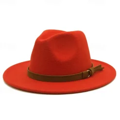 Flat Brim Wool Leather Ribbon Solid Fedoras Women Men Jazz Hat Spring Autumn Church Viking British Felt Hat Outdoor Casual Hat