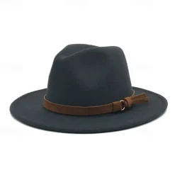 Flat Brim Wool Leather Ribbon Solid Fedoras Women Men Jazz Hat Spring Autumn Church Viking British Felt Hat Outdoor Casual Hat