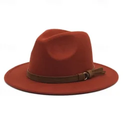 Flat Brim Wool Leather Ribbon Solid Fedoras Women Men Jazz Hat Spring Autumn Church Viking British Felt Hat Outdoor Casual Hat