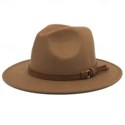Flat Brim Wool Leather Ribbon Solid Fedoras Women Men Jazz Hat Spring Autumn Church Viking British Felt Hat Outdoor Casual Hat