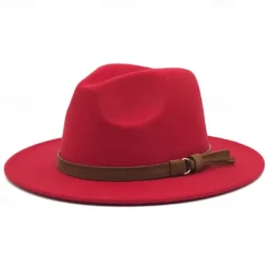 Flat Brim Wool Leather Ribbon Solid Fedoras Women Men Jazz Hat Spring Autumn Church Viking British Felt Hat Outdoor Casual Hat