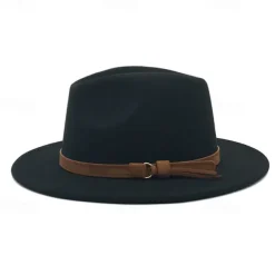 Flat Brim Wool Leather Ribbon Solid Fedoras Women Men Jazz Hat Spring Autumn Church Viking British Felt Hat Outdoor Casual Hat