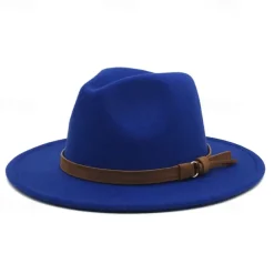 Flat Brim Wool Leather Ribbon Solid Fedoras Women Men Jazz Hat Spring Autumn Church Viking British Felt Hat Outdoor Casual Hat