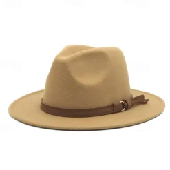 Flat Brim Wool Leather Ribbon Solid Fedoras Women Men Jazz Hat Spring Autumn Church Viking British Felt Hat Outdoor Casual Hat