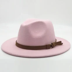 Flat Brim Wool Leather Ribbon Solid Fedoras Women Men Jazz Hat Spring Autumn Church Viking British Felt Hat Outdoor Casual Hat