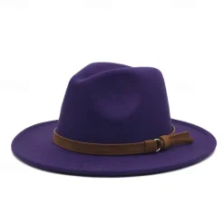 Flat Brim Wool Leather Ribbon Solid Fedoras Women Men Jazz Hat Spring Autumn Church Viking British Felt Hat Outdoor Casual Hat