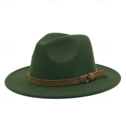 Flat Brim Wool Leather Ribbon Solid Fedoras Women Men Jazz Hat Spring Autumn Church Viking British Felt Hat Outdoor Casual Hat