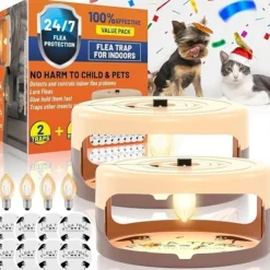 Flea Traps for Home – Indoor Pest Control Bed Bug Trap with 8 Sticky Discs, Non-Toxic and Safe for Pets and Kids