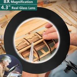 Flexible Clamp-on Table Lamp with 8x Magnifier Glass Swing Arm Dimmable Illuminated Magnifier LEDs Desk Light 3 Color Modes Lamp