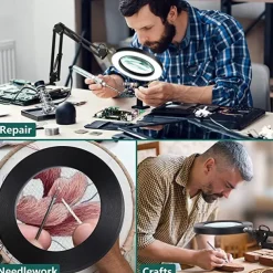 Flexible Clamp-on Table Lamp with 8x Magnifier Glass Swing Arm Dimmable Illuminated Magnifier LEDs Desk Light 3 Color Modes Lamp