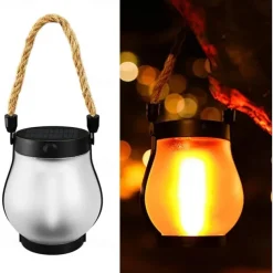 Flickering Flame Solar Lanterns, Dancing Flame Solar Lantern Outdoor Lights, Automatic Light Sensor, Waterproof Hanging Lantern for Pathway Yard Patio Porch Garden Decor