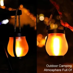Flickering Flame Solar Lanterns, Dancing Flame Solar Lantern Outdoor Lights, Automatic Light Sensor, Waterproof Hanging Lantern for Pathway Yard Patio Porch Garden Decor