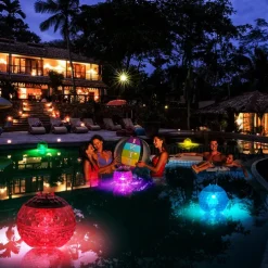 Floating Pool Lights Solar Pool Lights with RGB Color Changing Waterproof Pool Lights that Float for Swimming Pool at Night Hangable LED Disco Glow Ball Lights for Pond Garden Backyard