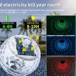 Floating Pool Lights Solar Pool Lights with RGB Color Changing Waterproof Pool Lights that Float for Swimming Pool at Night Hangable LED Disco Glow Ball Lights for Pond Garden Backyard