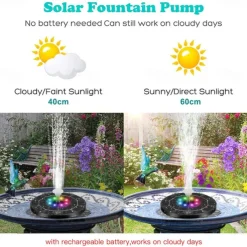 Floating Solar Bird Bath Water Fountain Lights Garden Waterfall Fountain Pond Solar Panel Powered Water Pump Garden Decoration