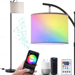 Floor Lamp Multi Functional Living Room Optional Intelligent WIFI RGBCW Bulb and Adjustable Lever 60-71 inch High Gray Linen Lamp Bedroom Sun Shade Vertical Lamp