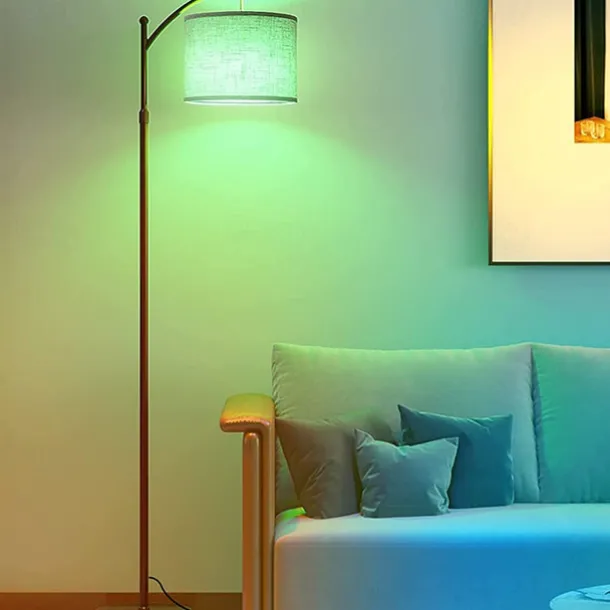 Floor Lamp Multi Functional Living Room Optional Intelligent WIFI RGBCW Bulb and Adjustable Lever 60-71 inch High Gray Linen Lamp Bedroom Sun Shade Vertical Lamp