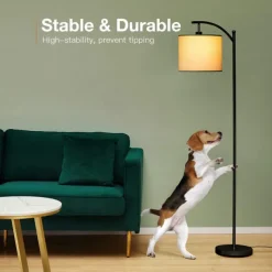 Floor Lamp Multi Functional Living Room Optional Intelligent WIFI RGBCW Bulb and Adjustable Lever 60-71 inch High Gray Linen Lamp Bedroom Sun Shade Vertical Lamp