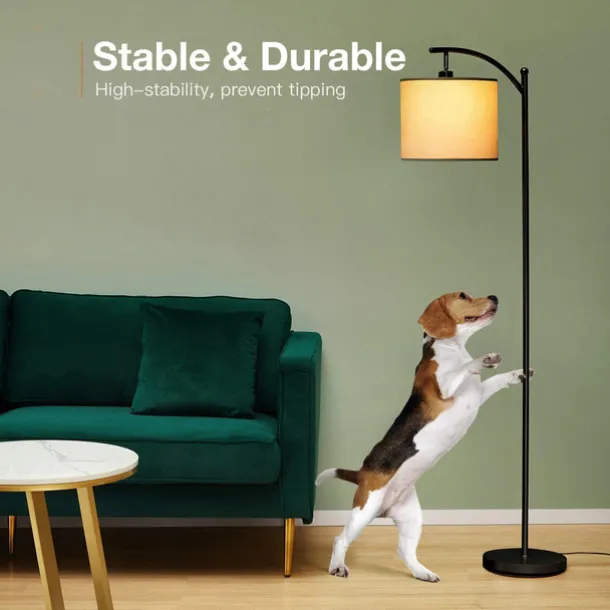 Floor Lamp Multi Functional Living Room Optional Intelligent WIFI RGBCW Bulb and Adjustable Lever 60-71 inch High Gray Linen Lamp Bedroom Sun Shade Vertical Lamp