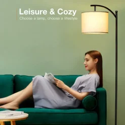 Floor Lamp Multi Functional Living Room Optional Intelligent WIFI RGBCW Bulb and Adjustable Lever 60-71 inch High Gray Linen Lamp Bedroom Sun Shade Vertical Lamp