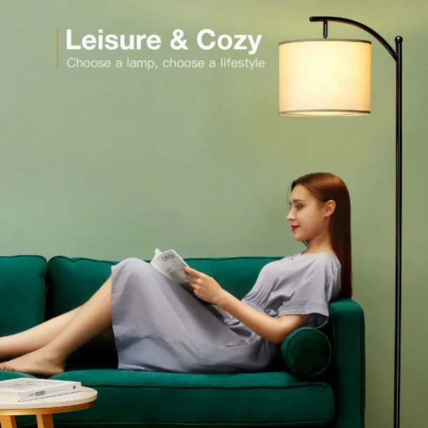 Floor Lamp Multi Functional Living Room Optional Intelligent WIFI RGBCW Bulb and Adjustable Lever 60-71 inch High Gray Linen Lamp Bedroom Sun Shade Vertical Lamp