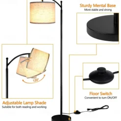 Floor Lamp Multi Functional Living Room Optional Intelligent WIFI RGBCW Bulb and Adjustable Lever 60-71 inch High Gray Linen Lamp Bedroom Sun Shade Vertical Lamp