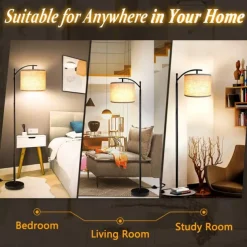 Floor Lamp Multi Functional Living Room Optional Intelligent WIFI RGBCW Bulb and Adjustable Lever 60-71 inch High Gray Linen Lamp Bedroom Sun Shade Vertical Lamp