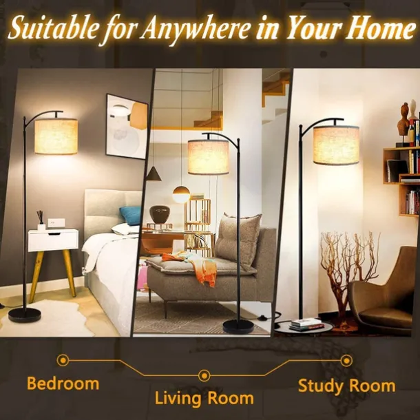 Floor Lamp Multi Functional Living Room Optional Intelligent WIFI RGBCW Bulb and Adjustable Lever 60-71 inch High Gray Linen Lamp Bedroom Sun Shade Vertical Lamp