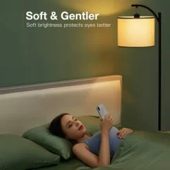 Floor Lamp Multi Functional Living Room Optional Intelligent WIFI RGBCW Bulb and Adjustable Lever 60-71 inch High Gray Linen Lamp Bedroom Sun Shade Vertical Lamp