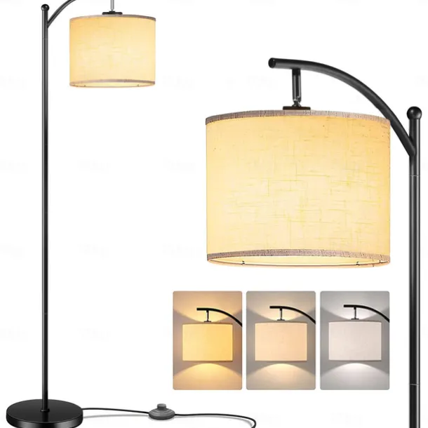 Floor Lamp Multi Functional Living Room Optional Intelligent WIFI RGBCW Bulb and Adjustable Lever 60-71 inch High Gray Linen Lamp Bedroom Sun Shade Vertical Lamp