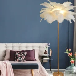 Floor Light Standing Reading Lamp Modern Ostrich Feather Gold Floor Lamp Metal Bronze Nordic Standing Lamp Villa Hotel Decor Lighting Bedroom Bedside Floor Lamp Christmas gift
