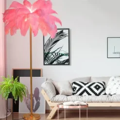 Floor Light Standing Reading Lamp Modern Ostrich Feather Gold Floor Lamp Metal Bronze Nordic Standing Lamp Villa Hotel Decor Lighting Bedroom Bedside Floor Lamp Christmas gift