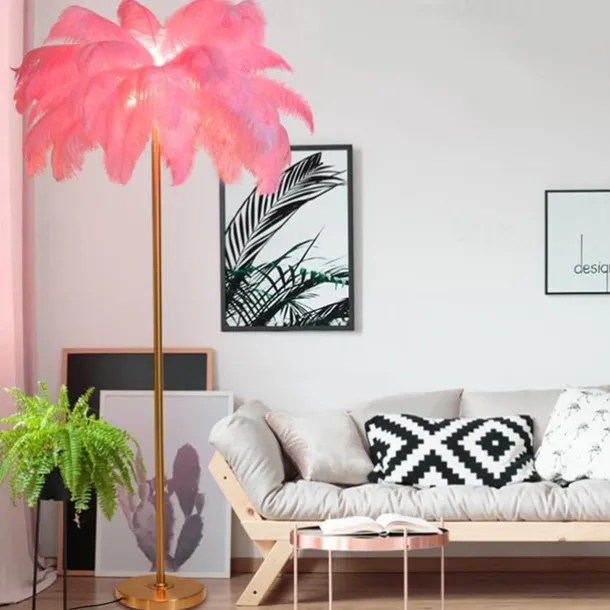 Floor Light Standing Reading Lamp Modern Ostrich Feather Gold Floor Lamp Metal Bronze Nordic Standing Lamp Villa Hotel Decor Lighting Bedroom Bedside Floor Lamp Christmas gift