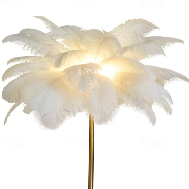 Floor Light Standing Reading Lamp Modern Ostrich Feather Gold Floor Lamp Metal Bronze Nordic Standing Lamp Villa Hotel Decor Lighting Bedroom Bedside Floor Lamp Christmas gift