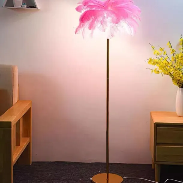 Floor Light Standing Reading Lamp Modern Ostrich Feather Gold Floor Lamp Metal Bronze Nordic Standing Lamp Villa Hotel Decor Lighting Bedroom Bedside Floor Lamp Christmas gift