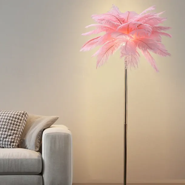 Floor Light Standing Reading Lamp Modern Ostrich Feather Gold Floor Lamp Metal Bronze Nordic Standing Lamp Villa Hotel Decor Lighting Bedroom Bedside Floor Lamp Christmas gift